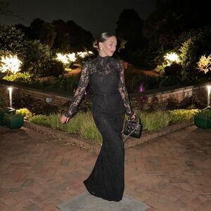 V Chapman Elegant Black Lace Evening Gown